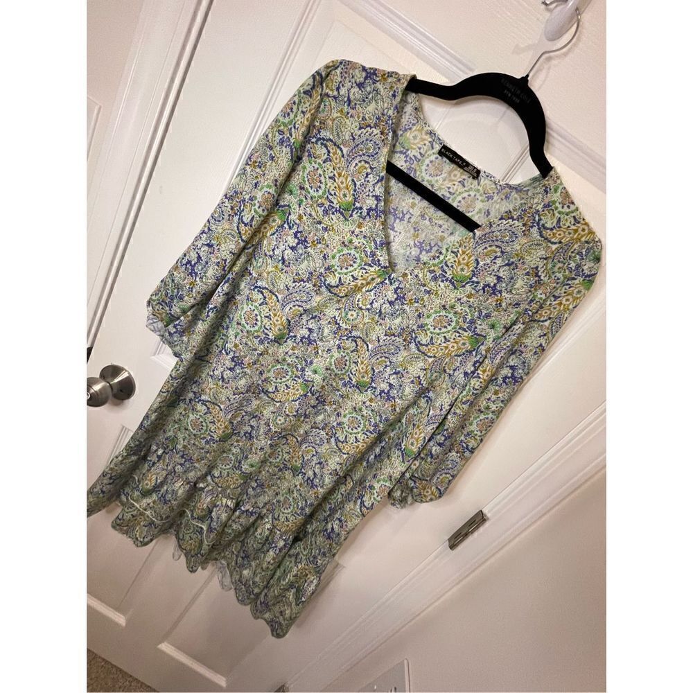 Black Tape women’s boho floral blue green dress 3/4 sleeve size medium